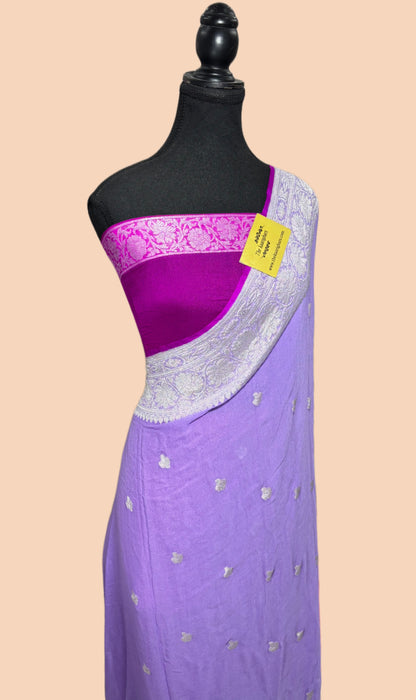 Dirty Lavender Pure Kadhwa Chiffon Georgette Banarasi Saree - Silver Zari