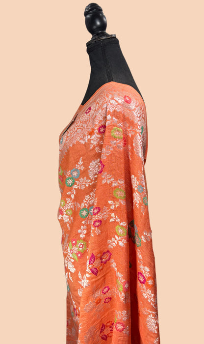 Pure Tussar Georgette Banarasi Handloom Saree - Meenakari Jaal