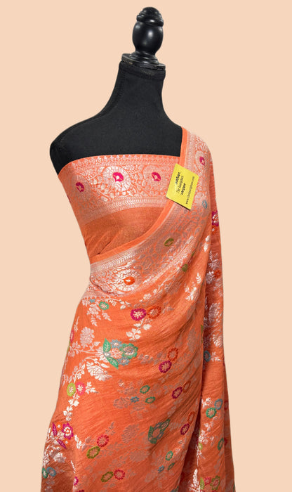 Pure Tussar Georgette Banarasi Handloom Saree - Meenakari Jaal