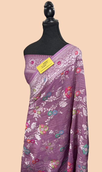 Lavender Pure Tussar Georgette Banarasi Handloom Saree - Meenakari Jaal