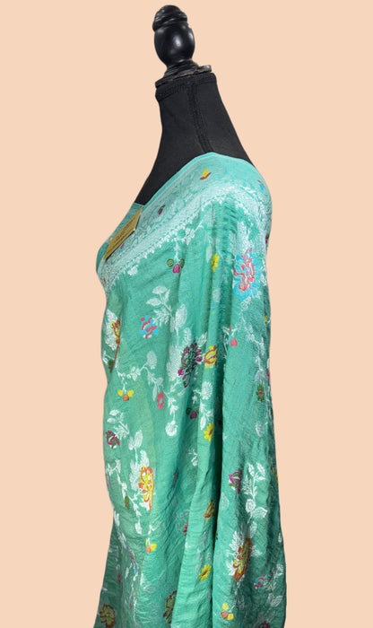 Dirty Glacier Pure Tussar Georgette Banarasi Handloom Saree - Meenakari Jaal