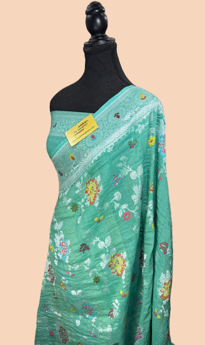 Dirty Glacier Pure Tussar Georgette Banarasi Handloom Saree - Meenakari Jaal