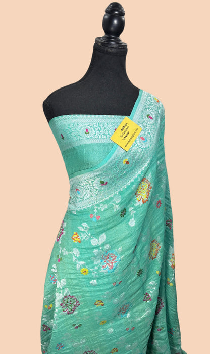Dirty Glacier Pure Tussar Georgette Banarasi Handloom Saree - Meenakari Jaal