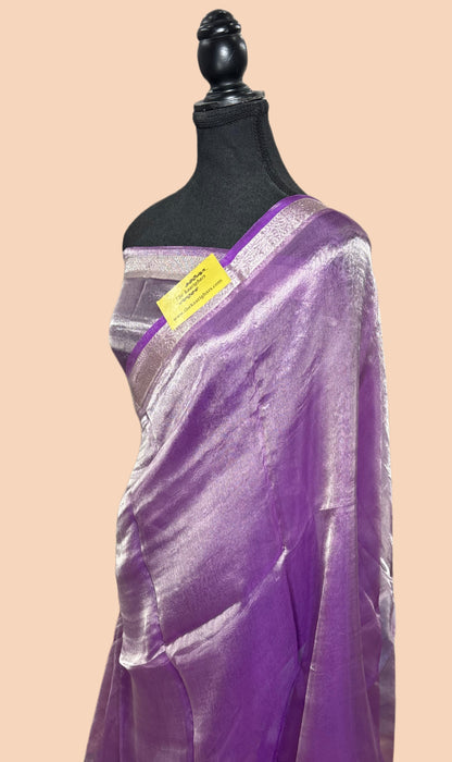 Lavender Pure Banarasi Tissue Handloom Saree - Reshmi Zari