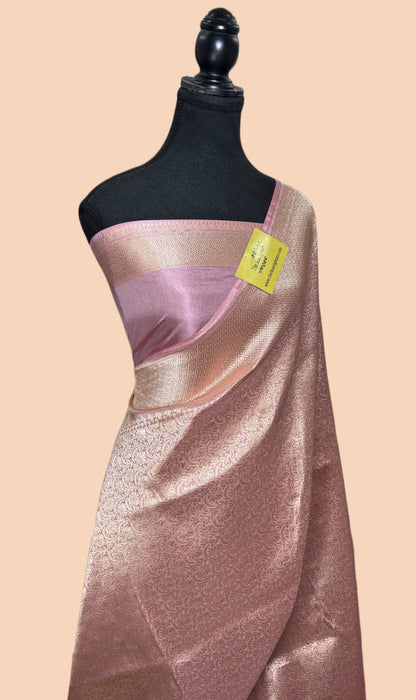 Pink Pure Katan Silk Banarasi Handloom Saree - Tanchui Brocade