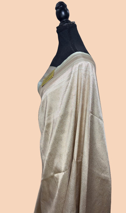 Metallic Silver Pure Katan Silk Banarasi Handloom Saree - Tanchui Brocade