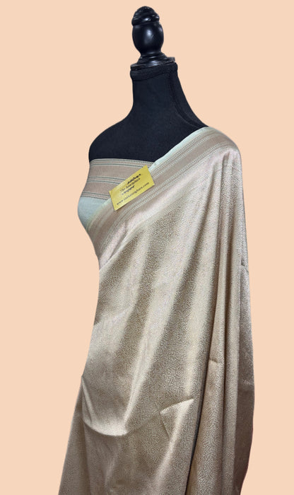Metallic Silver Pure Katan Silk Banarasi Handloom Saree - Tanchui Brocade