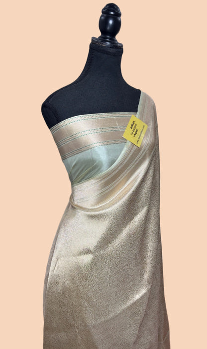 Metallic Silver Pure Katan Silk Banarasi Handloom Saree - Tanchui Brocade