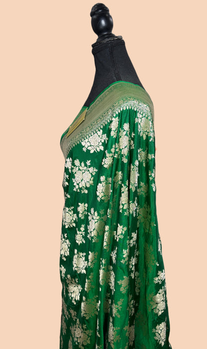 Green Pure Katan Silk Banarasi Handloom Saree