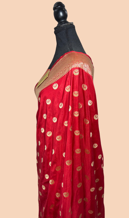 Red Pure Katan Silk Banarasi Handloom Saree