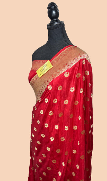 Red Pure Katan Silk Banarasi Handloom Saree