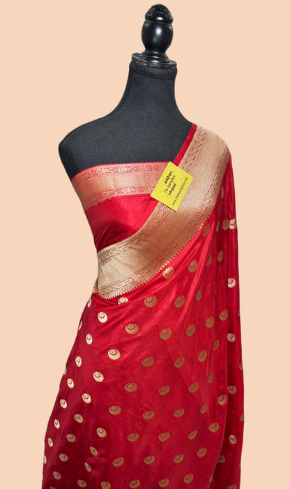 Red Pure Katan Silk Banarasi Handloom Saree