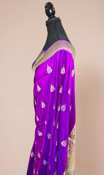 Purple Pure Katan Banarasi Handloom Saree - Paithani Sona Roopa Meenakari