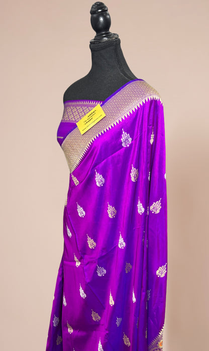 Purple Pure Katan Banarasi Handloom Saree - Paithani Sona Roopa Meenakari