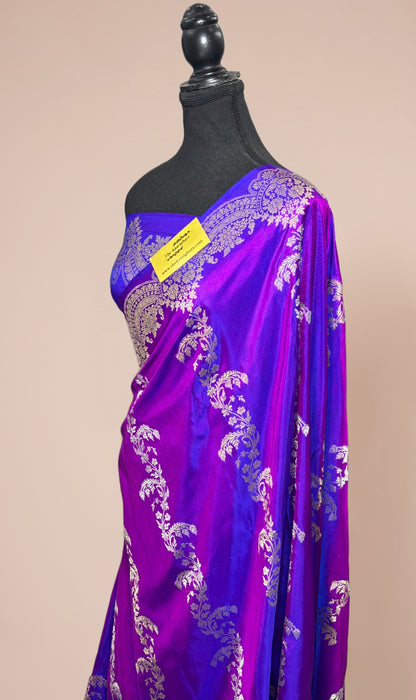 Dual Shade Purple Pure Katan Banarasi Handloom Saree - Sona Roopa Kadhiyal