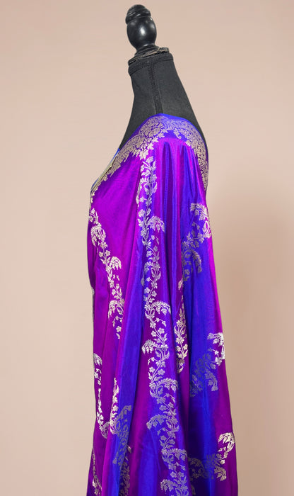Dual Shade Purple Pure Katan Banarasi Handloom Saree - Sona Roopa Kadhiyal