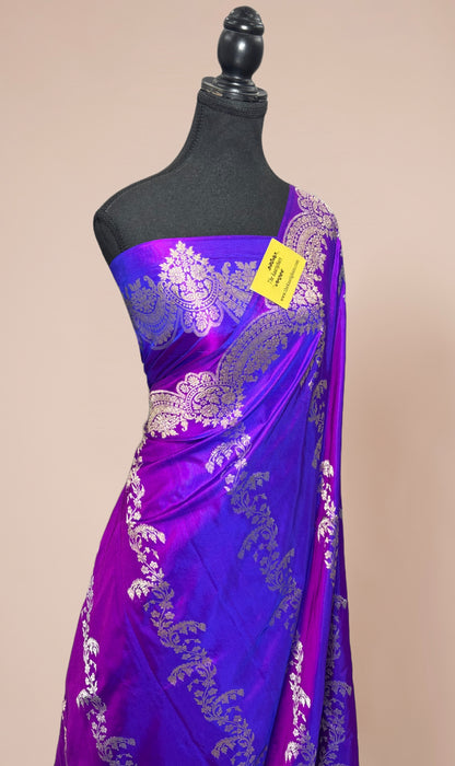 Dual Shade Purple Pure Katan Banarasi Handloom Saree - Sona Roopa Kadhiyal