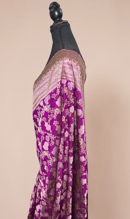 Hot Magenta Pure Katan Banarasi Handloom Saree - Meenakari Jangla