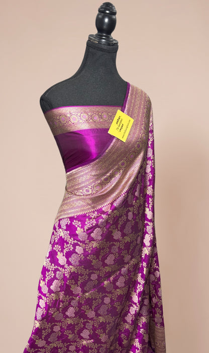 Hot Magenta Pure Katan Banarasi Handloom Saree - Meenakari Jangla