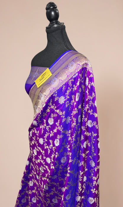 Purple Pure Katan Banarasi Handloom Saree - Sona Roopa Jaal Work