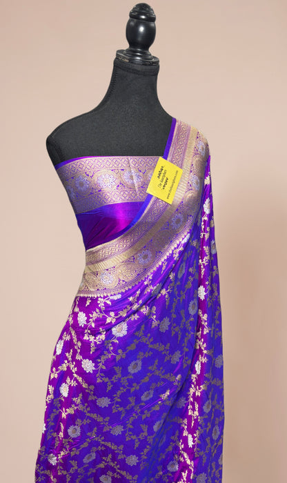 Purple Pure Katan Banarasi Handloom Saree - Sona Roopa Jaal Work