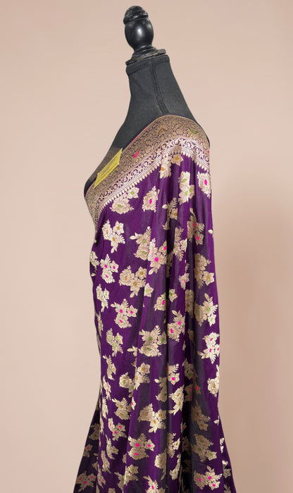 Spanish Magenta Pure Katan Banarasi Handloom Saree - Tilfi Meenakari Work