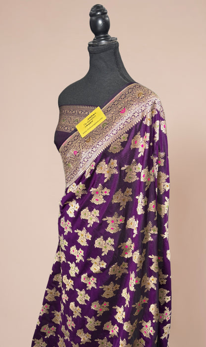 Spanish Magenta Pure Katan Banarasi Handloom Saree - Tilfi Meenakari Work