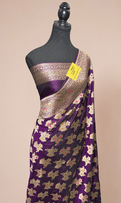 Spanish Magenta Pure Katan Banarasi Handloom Saree - Tilfi Meenakari Work