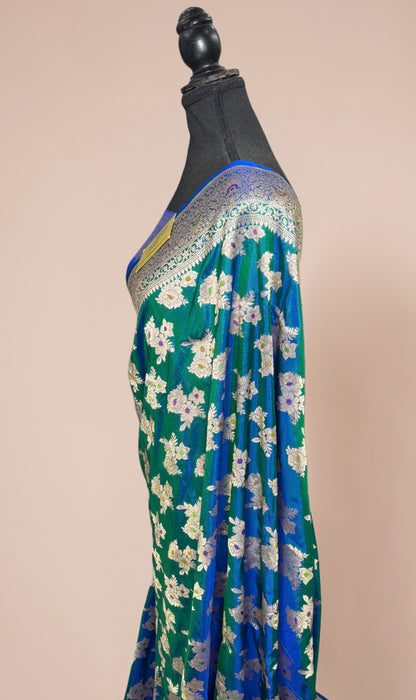 German Blue Pure Katan Banarasi Handloom Saree - Tilfi Meenakari Work