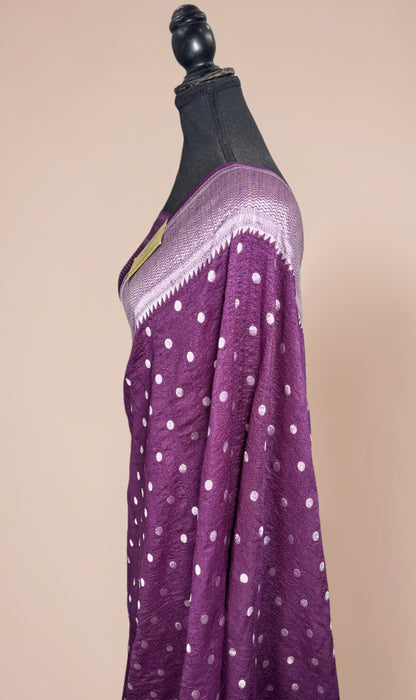 Wine Pure Tussar Georgette Banarasi Handloom Saree - Paithani