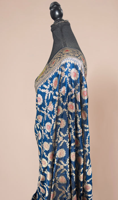 Nita Ambani German Blue Pure Katan Banarasi Handloom Saree - Meenakari Work