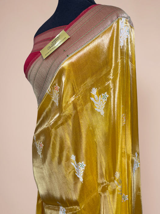 Yellow Pure Tissue Katan Banarasi Handloom Saree - Kadhiyal Sona Roopa Meenakari