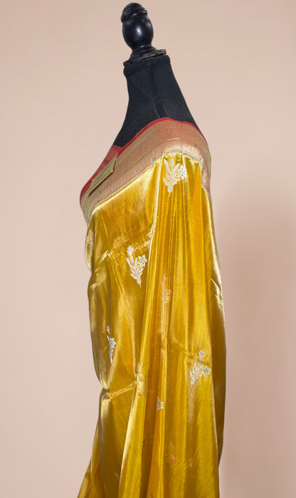 Yellow Pure Tissue Katan Banarasi Handloom Saree - Kadhiyal Sona Roopa Meenakari