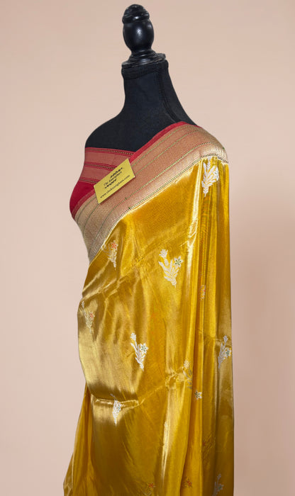 Yellow Pure Tissue Katan Banarasi Handloom Saree - Kadhiyal Sona Roopa Meenakari