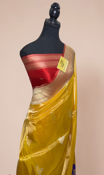 Yellow Pure Tissue Katan Banarasi Handloom Saree - Kadhiyal Sona Roopa Meenakari