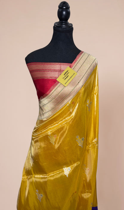 Yellow Pure Tissue Katan Banarasi Handloom Saree - Kadhiyal Sona Roopa Meenakari