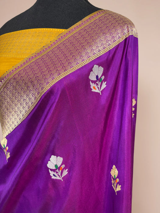 Purple Pure Katan Banarasi Handloom Saree - Kadhiyal Sona Roopa Meenakari
