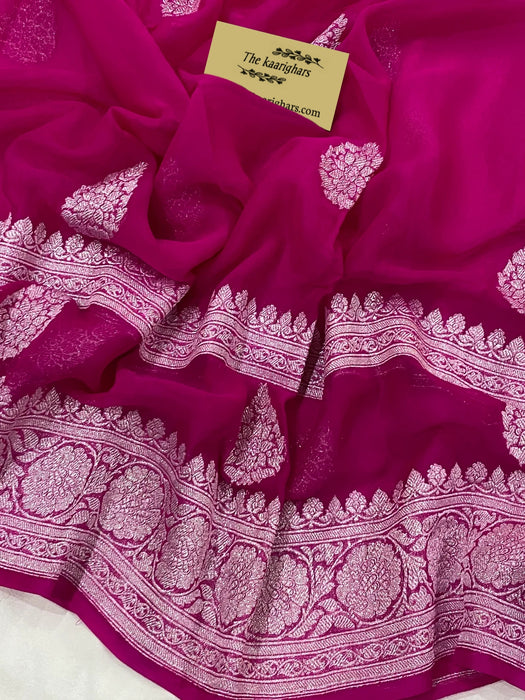 Rani Pure Khaddi Georgette Banarasi Handloom Saree - Silver Zari