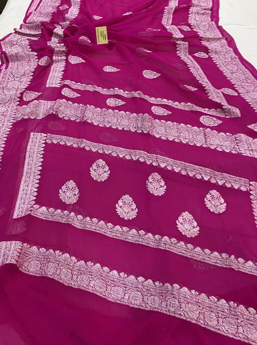 Rani Pure Khaddi Georgette Banarasi Handloom Saree - Silver Zari
