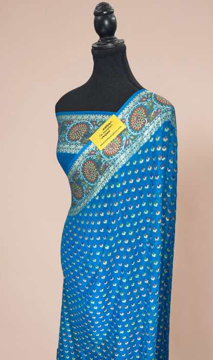 Blue Pure Khaddi Chiffon Banarasi Saree - Meenakari Work