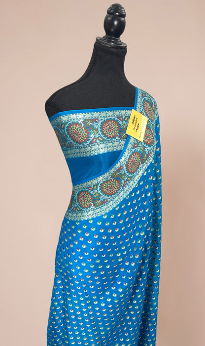 Blue Pure Khaddi Chiffon Banarasi Saree - Meenakari Work