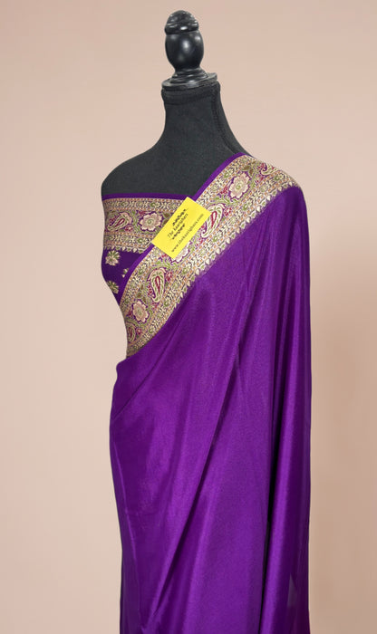 Purple Pure Khaddi Chiffon Banarasi Saree - Meenakari Work