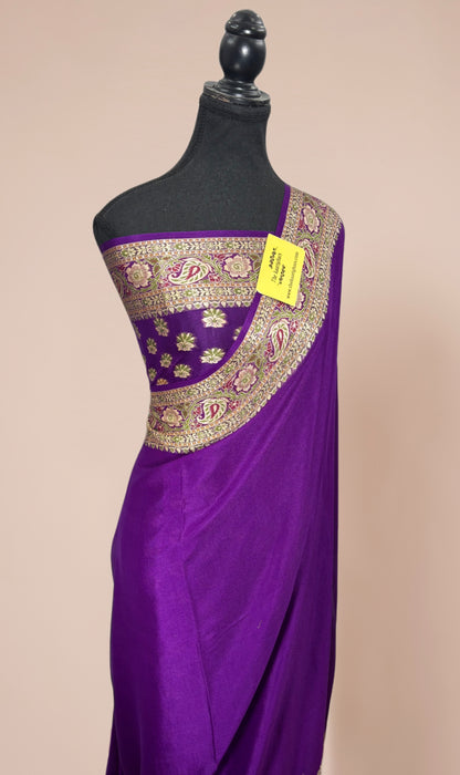 Purple Pure Khaddi Chiffon Banarasi Saree - Meenakari Work
