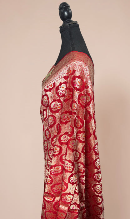Red Pure Katan Silk Banarasi Handloom Saree