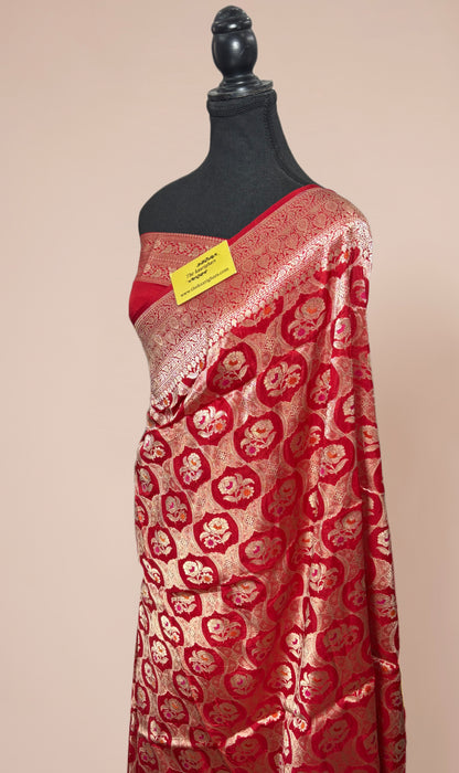 Red Pure Katan Silk Banarasi Handloom Saree