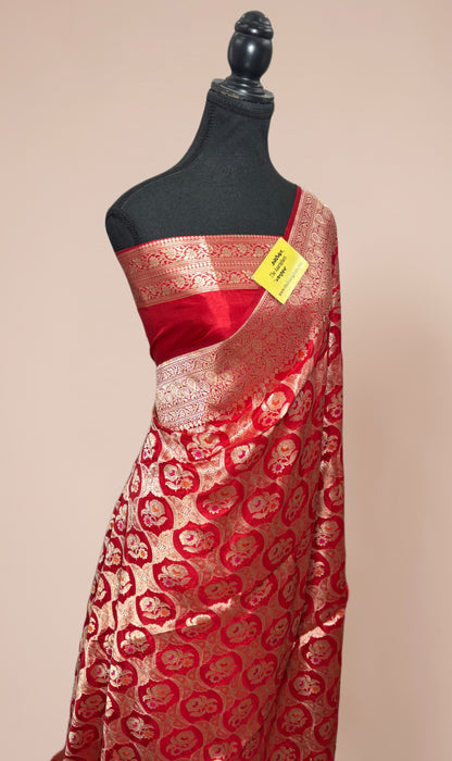 Red Pure Katan Silk Banarasi Handloom Saree