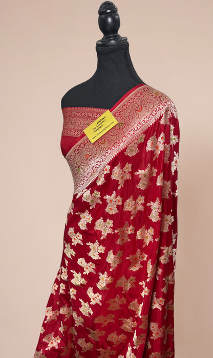 Red Pure Katan Banarasi Handloom Saree - Tilfi Meenakari Work