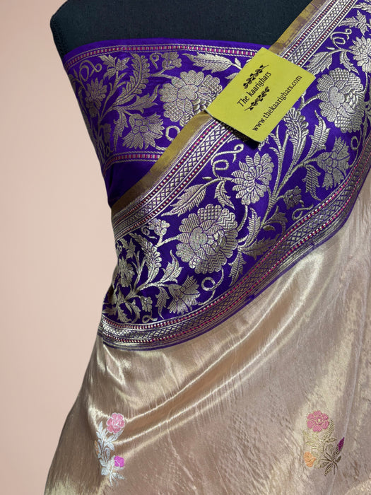 Ektara Tissue Katan Silk Banarasi Handloom Saree - Kadhiyal Motifs