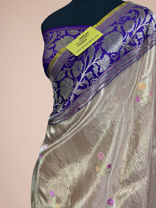 Ektara Tissue Katan Silk Banarasi Handloom Saree - Kadhiyal Motifs