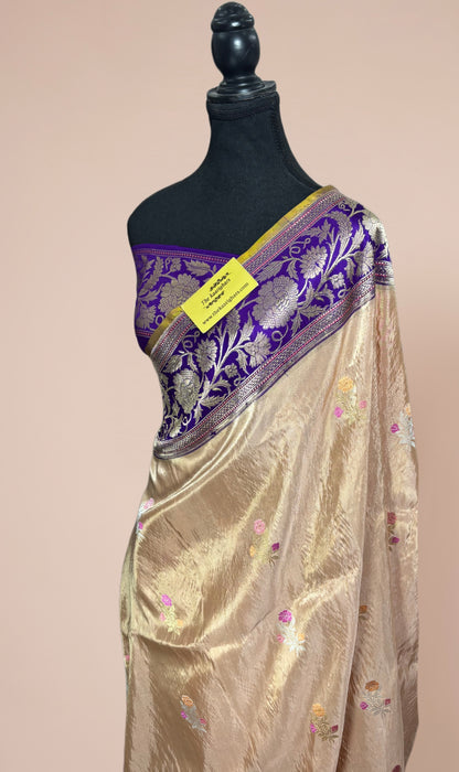 Ektara Tissue Katan Silk Banarasi Handloom Saree - Kadhiyal Motifs
